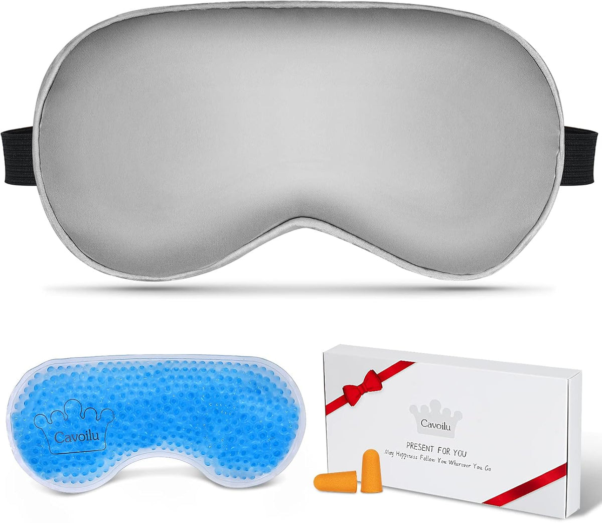 Silk Sleep Mask with Cooling Gel Eye Mask, Warm and Cold Compress, Heated Eye Mask for Tired Eyes, Stain Eye Cover Sleeping Mask for Travel, Home, Office, Yoga, Total Blackout (Black)