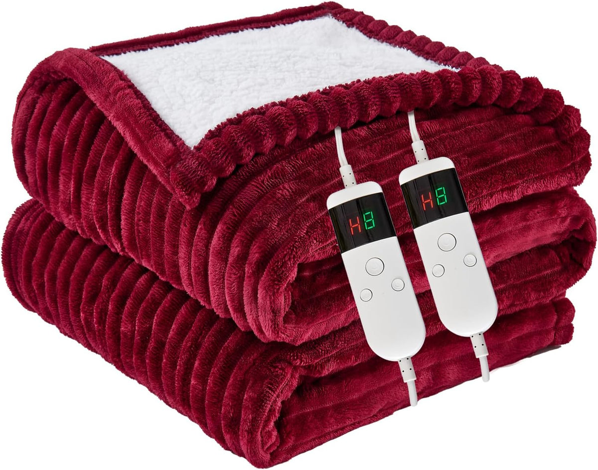 Heated Blanket Electric Throw, Soft Flannel Heating Blanket with 8 Hours Auto Off 10 Fast Heating Levels Machine Washable Sherpa Heated Blanket with Overheating Protection