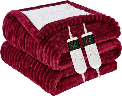 Heated Blanket Electric Throw, Soft Flannel Heating Blanket with 8 Hours Auto Off 10 Fast Heating Levels Machine Washable Sherpa Heated Blanket with Overheating Protection
