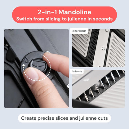Fullstar Essential Vegetable Chopper & Mandoline Slicer | 2 in 1 Compact Food Chopper, Fruit Slicer & Onion Dicer with Stainless Steel Blades & 3-Cup Container (Black)