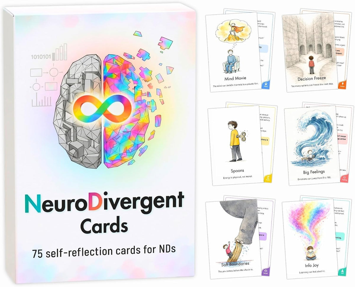 NeuroDivergent Cards - 75 Self-Reflection Therapy Cards for NDs, Autism & ADHD Tools for Adults, Teens, Coping Skills, Emotional Regulation, Mental Health Games & Therapist Gifts