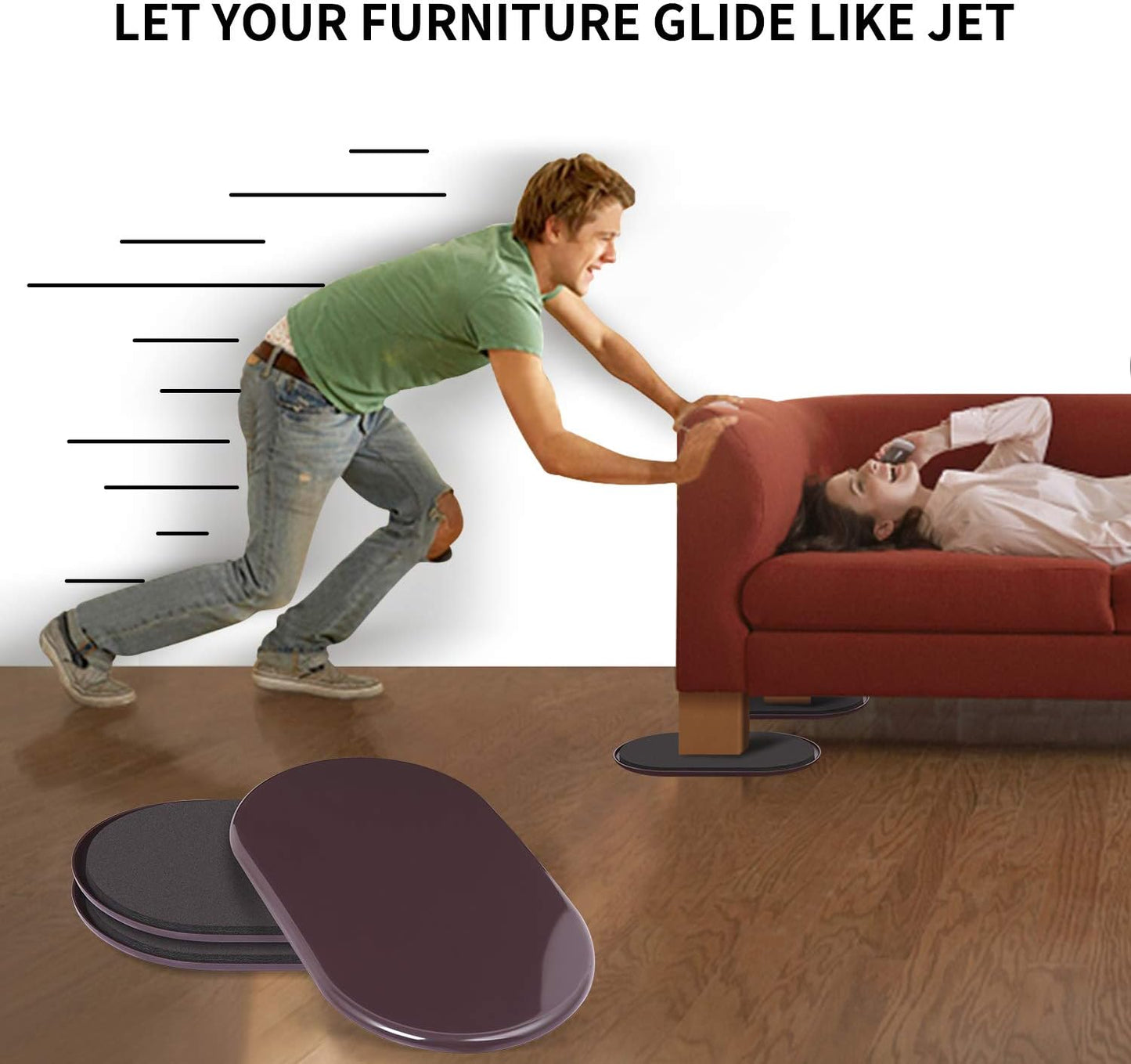 Ezprotekt Large Furniture Sliders for Carpet and Hardwood Floors, 8 Pack 9-1/2" x 5-3/4" Reusable Oval Heavy Duty Furniture Moving Pads, 4 Pcs Hard Floor Felt Sliders+4 Pcs Carpet Sliders (Beige)