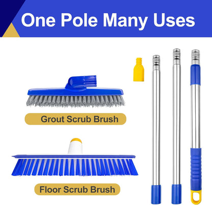 2 Pack Grout Brush with Long Handle, 56.5'' Swivel Grout Cleaning Brush,V-Shape Grout Scrub Brush, Extendable Handle Grout Cleaner Brush for Tile Floors，Bathroom,Baseboard,Shower,Corner