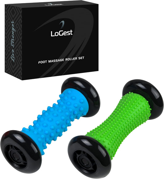 Logest Foot Massage Roller - for Trigger Point Therapy, Injury Rehabilitation & Deep Tissue Massage - Prevent Stiffness & Improve Strength - Silicon with Nodules (Blue - Green 2 Pack)