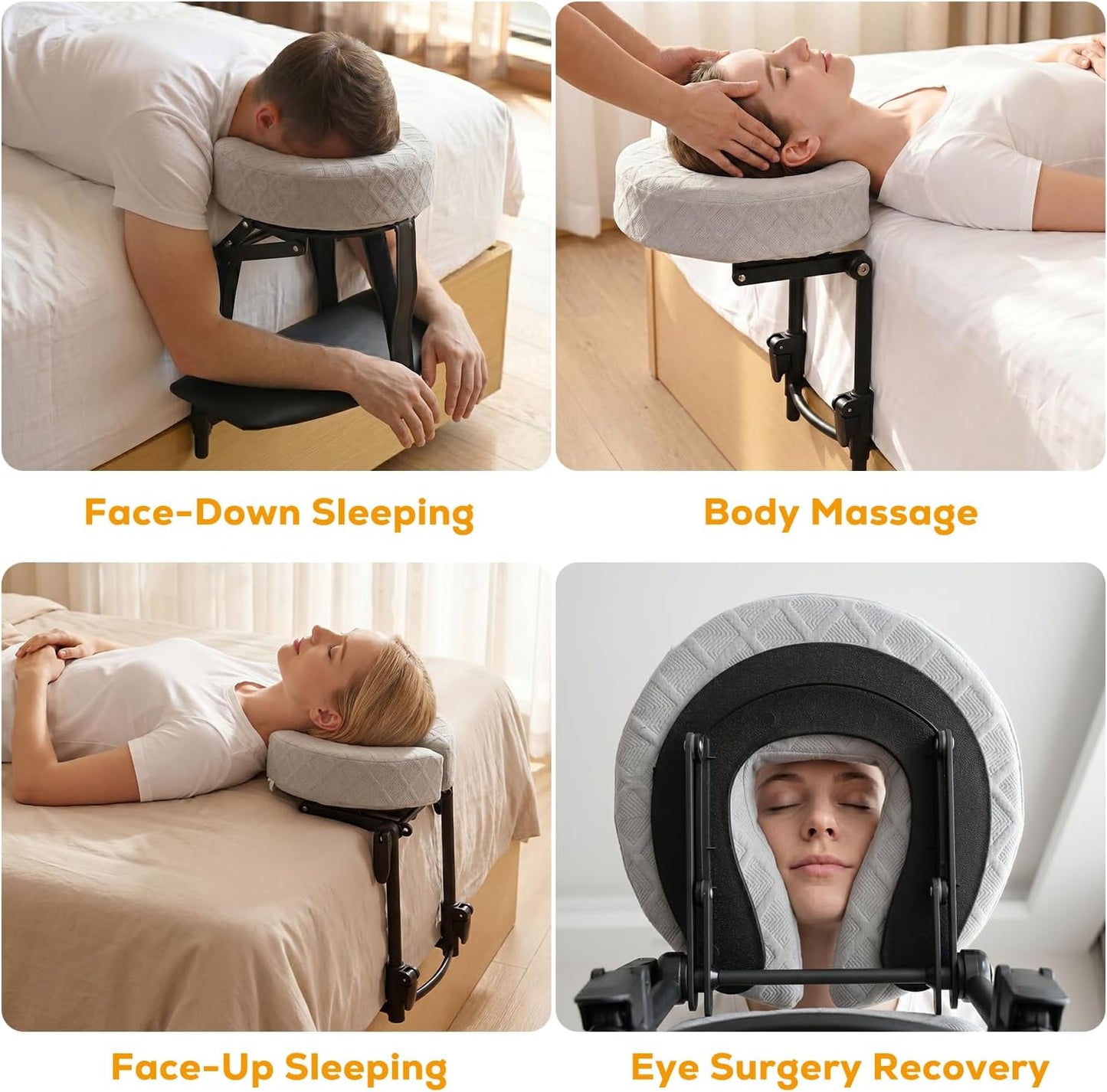 Massage Headrest for Bed, Adjustable Bed Face Cradle Holder with Armrest | Fits 6"-17" Mattresses, Adjustable Height & Angle, Comfortable Face-Down Support, Quick Tool-Free Setup, Foldable Design