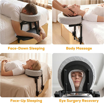 Massage Headrest for Bed, Adjustable Bed Face Cradle Holder with Armrest
