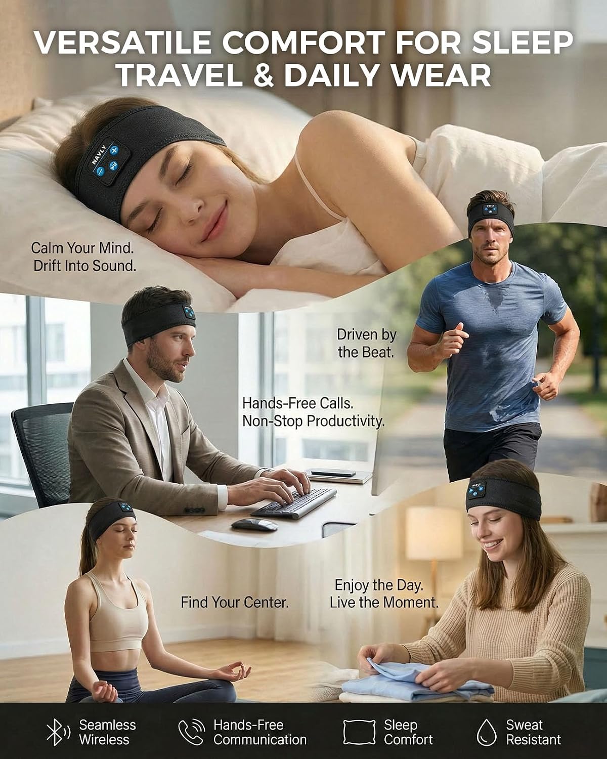 Navly Sleep Headphones Bluetooth Headband for Side Sleepers