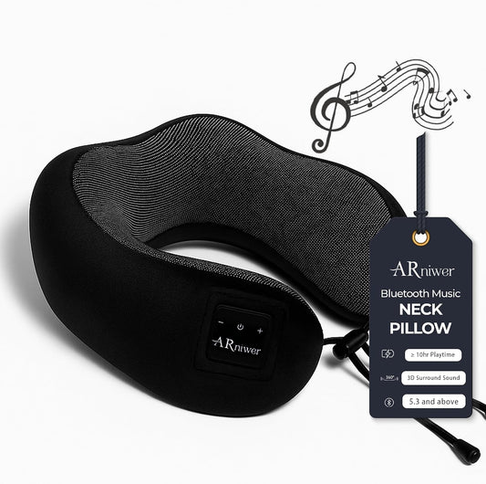 Bluetooth Music Semicircular Neck Pillow Wireless Bluetooth Speaker Suitable Airplane,Bus,Train,Car,Office,and Outdoor Camping for Sleeping, Resting The Best Travel Essentials. (Black)