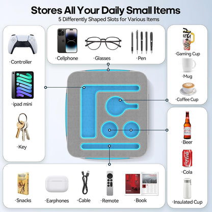 Couch Cup Holder Pillow, Sofa and Bed Caddy for iPad, Kindle, Switch, Game Controller, Remotes, Phones, Small-Sized Cup & Drink Holder for Couch, Bed, Desk, Car, Beach, Bathroom Cup Holder