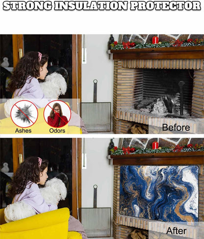 Magnetic Fireplace Cover Sage Green Marble Fireplace Screen Decorative Abstract Fluid Art Insulation Fireplaces Blocker Blanket Save Energy Fireplaces Draft Stopper Covers for Living Room 36x30 Inch