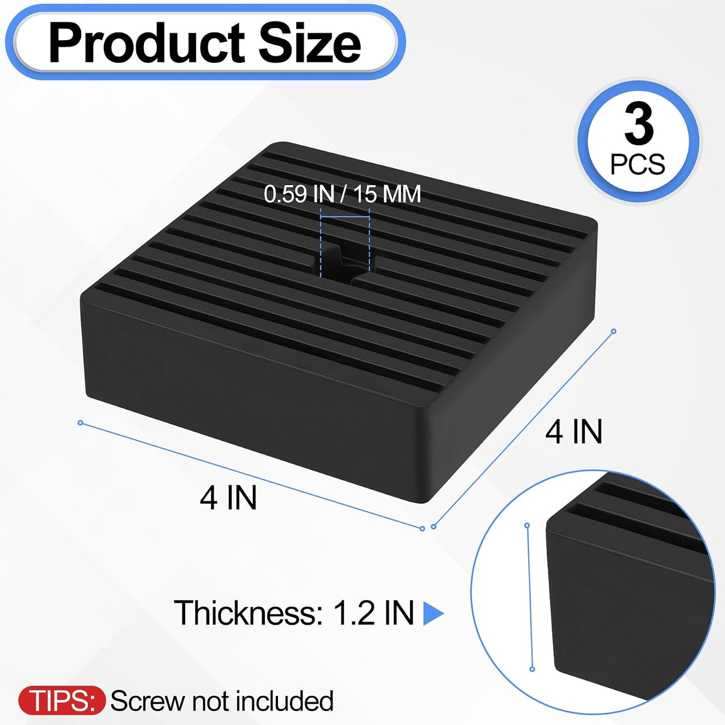 4 Pack Anti Vibration Pads for Washing Machine 4"x4"x7/8", Sound Isolation Vibrating Pad Ribbed Rubber Damping Mat EVA Center for Air Compressors, Conditioner, Treadmill, HVAC Washer Dryer