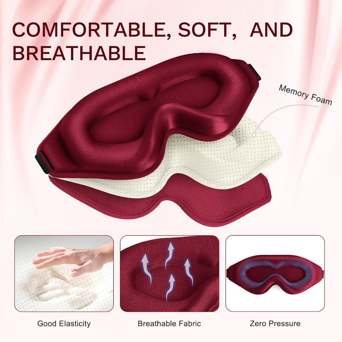 FlyCoco 99% Fully Block Out Light Eye Sleep Mask, 3D Deep Contoured Eyes Cover Zero Pressure, Long Lash Extension Eyes Mask with Adjustable Straps for Sleeping Travel Home Nap Rest Women Men (Pink)