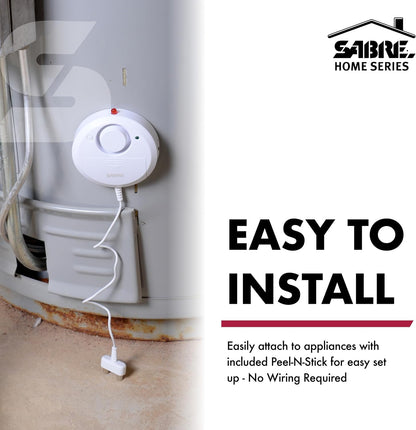 SABRE Water Leakage Alarm, 110 dB Alarm, Audible Up To 1,500-Feet (457-Meters), All Direction Water Sensor, High and Low Volume Settings, Battery Test Button