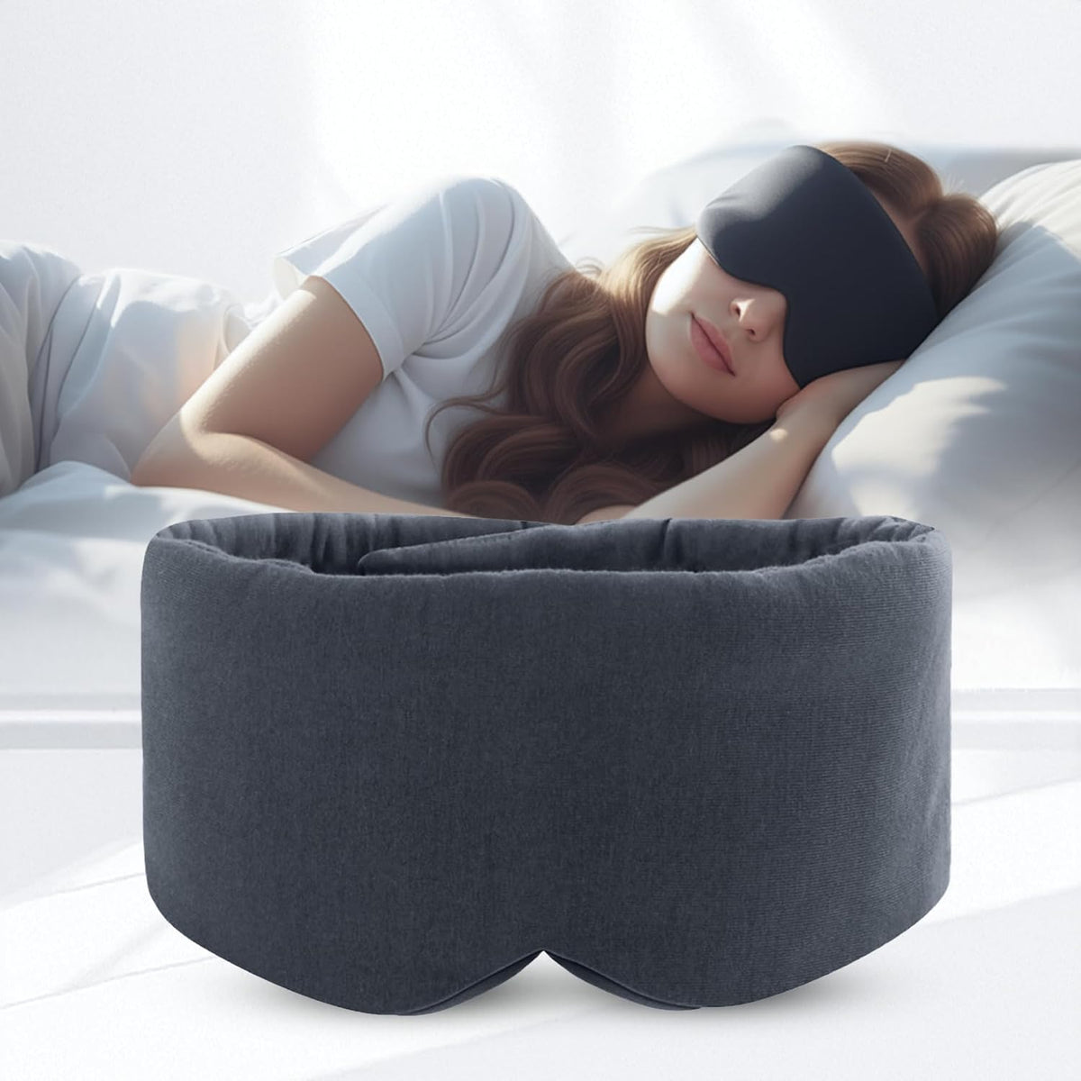 Cotton Sleep Mask for Side Sleepers with Contoured Nose Design, Blackout Eye Mask for Sleeping, Soft Breathable Light Blocking for Men Women, Full Coverage Eye Mask with Ear Covers for Travel