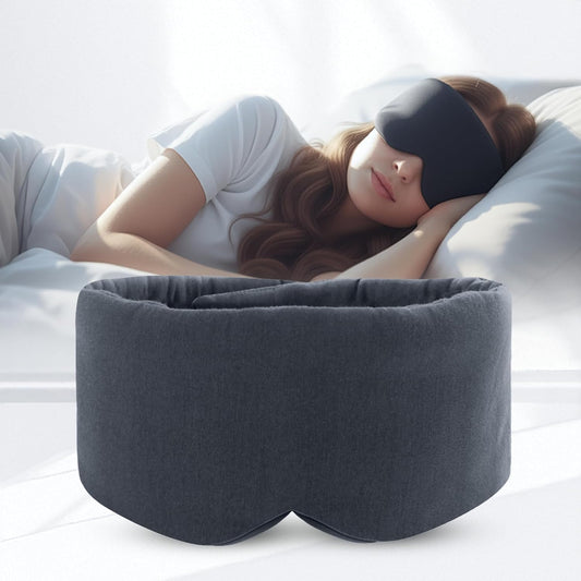 Cotton Sleep Mask for Side Sleepers with Contoured Nose Design, Blackout Eye Mask for Sleeping, Soft Breathable Light Blocking for Men Women, Full Coverage Eye Mask with Ear Covers for Travel