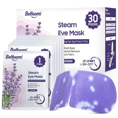 BeHoomi 30Packs Steam Eye Mask, Heated Eye Mask for Dry Eyes, Chamomile | Warm Eye Compress Self Heating Warm Eye Masks Disposable Steam Mask for Home Sleep, Spa, Travel Essentials & Relaxation Gifts