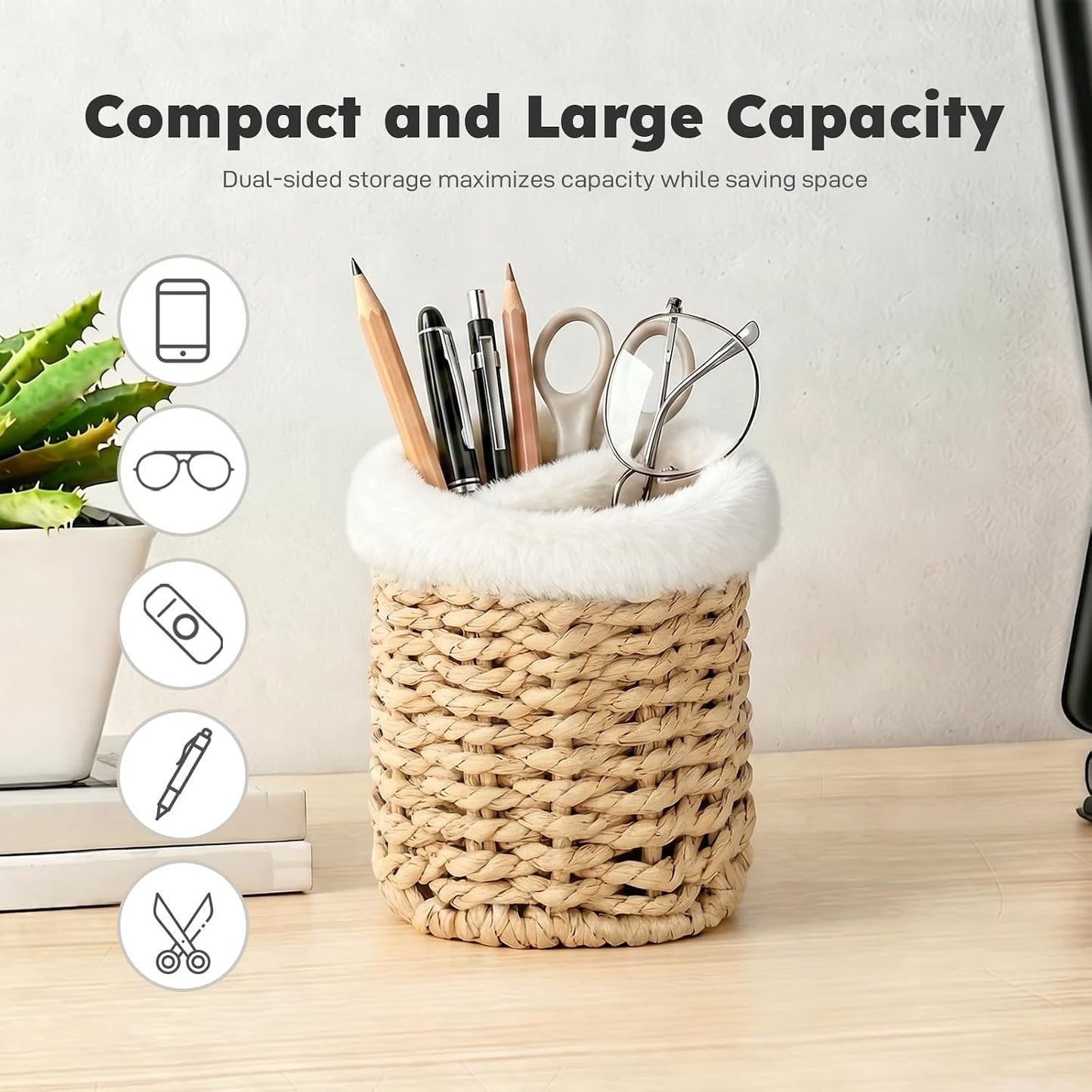 Glasses Holder, 2 Compartment Plush Lined Eyeglass Holder Paper Rope Eye-glasses Storage Organizer for Nightstand