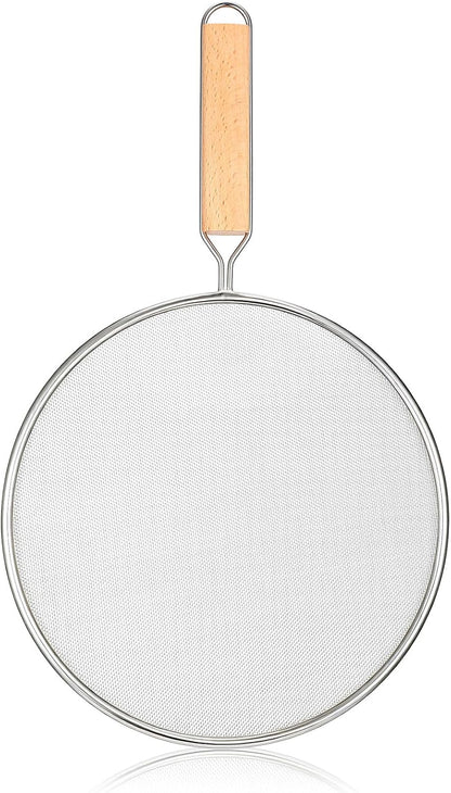 8.3Inch Grease Splatter Screen, Stainless Steel Splatter Screen for Frying Pan with Wood Handle Grease Splatters Guard Hot Oil Splash Protector Cover Oil Splash for Kitchen Cooking Supplies