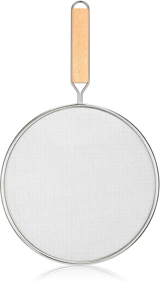 8.3Inch Grease Splatter Screen, Stainless Steel Splatter Screen for Frying Pan with Wood Handle Grease Splatters Guard Hot Oil Splash Protector Cover Oil Splash for Kitchen Cooking Supplies