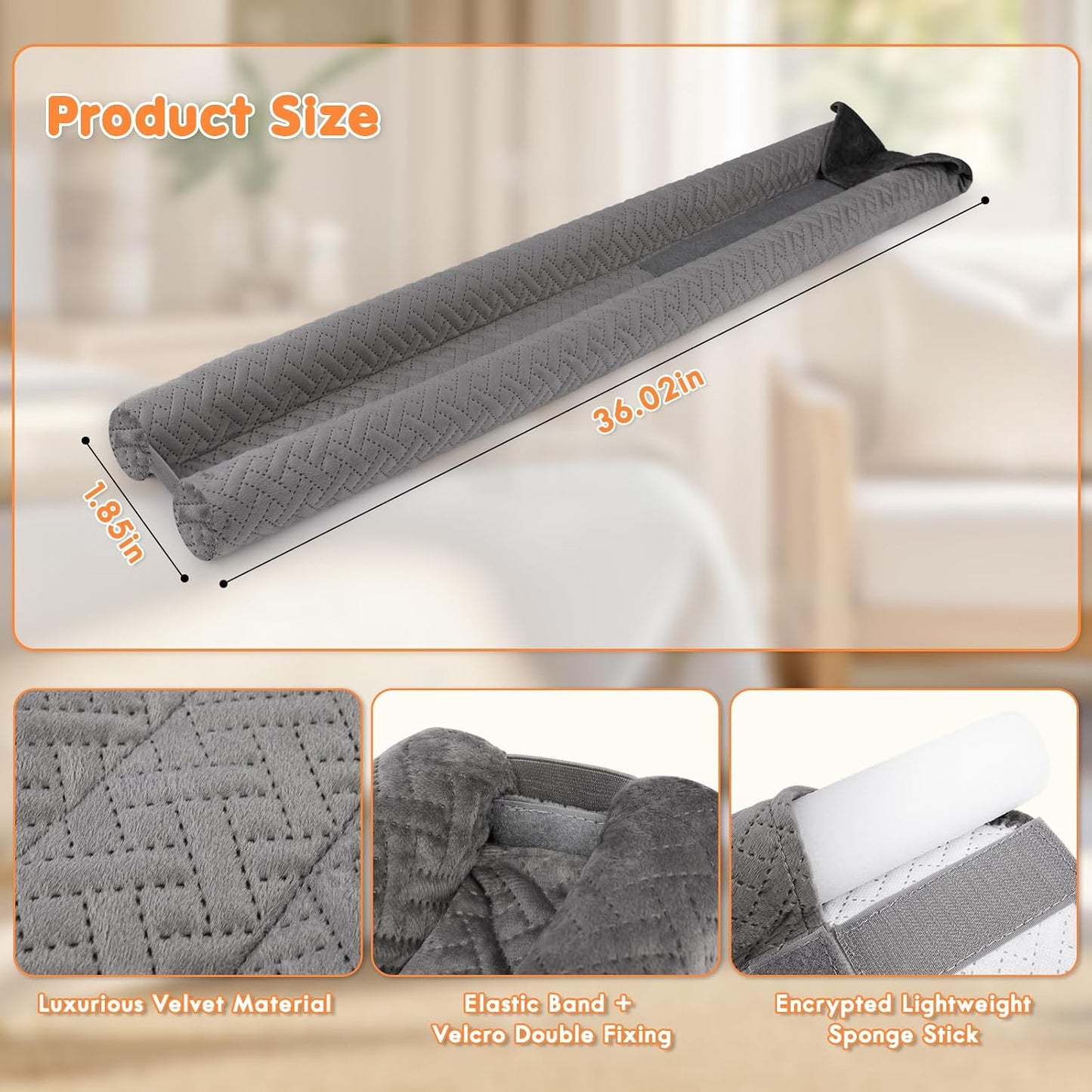 Premium Velvet Under Door Draft Stopper, Door Draft Stoppers for Bottom of Door with Double-Sided Windproof Seal, 30'' to 36'' Adjustable Gap Filler to Blocks Cold Air Light Dust Noise Drafts