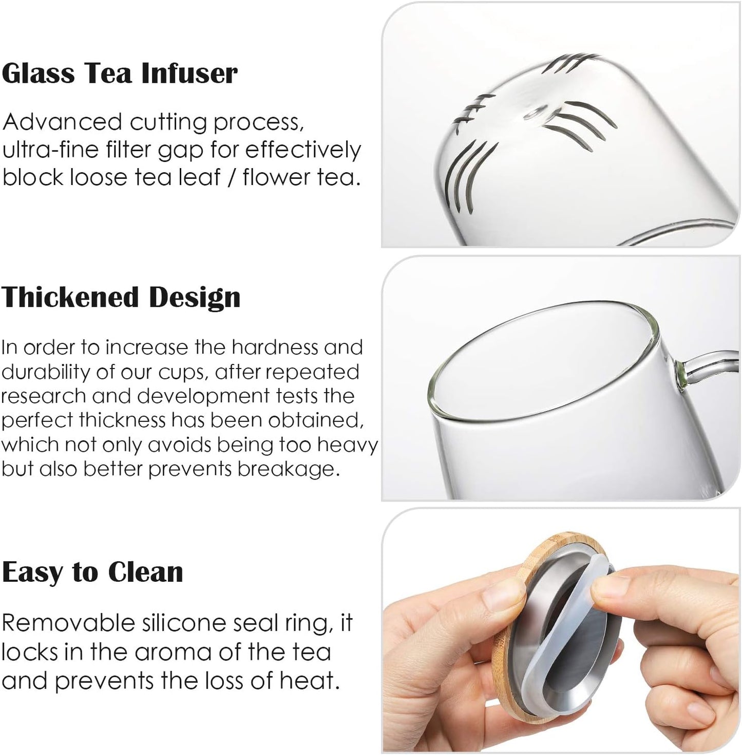 15oz Clear Glass Tea Cup with Infuser and Lid for Blooming & Loose Leaf Tea | with Handle, Borosilicate, Heat Resistance, Lead-free, Microwave & Dishwasher Safe, Gifts Box Include, A
