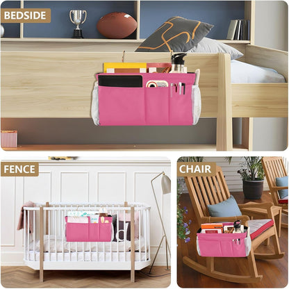 Black Bedside Caddy Storage Bag Bedside Organizer for Bed Rails College Dorm Room Organizer Caddy Hanging Shelf 6 Pockets with Hooks for Drinks Magazine Phone Holder
