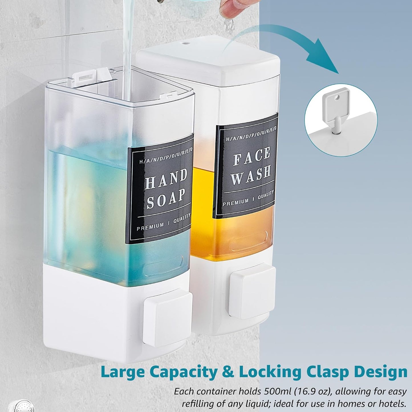 Shampoo and Conditioner Dispenser for Shower, 3 Chamber, Black | Wall Mounted, No Drill, 3×16.9oz, ABS Plastic Material, Refillable With Labels, For Bathroom Hotel