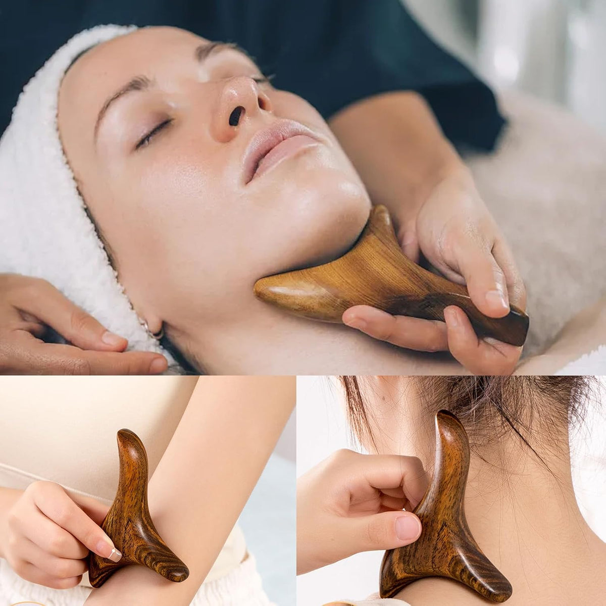 Honbay 2PCS Reflexology Tools Wood Body Massager Triangle Gua Sha Board Scraping Board Foot Massage Stick Tool Head Neck Hand Waist Calf Leg Foot Massager (Camphor Wood)
