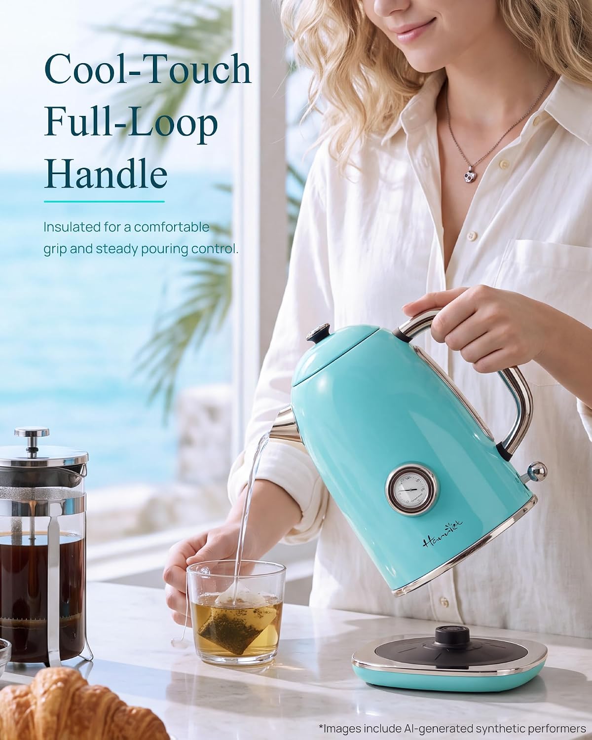 Harriet 61 oz Electric Kettle with Thermometer, Hot Water Pot, Retro
