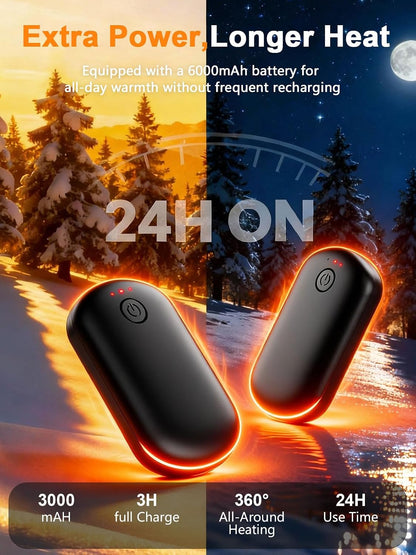 Pocket Size Hand Warmers Rechargeable 2 Pack, 6000mAh Electric Hand Warmers for 24H Safe Heat, 3 Settings Fast Heating Handwarmers Up to 131℉ for Christmas, Outdoor, Golf, Hunting, Camping Accessories