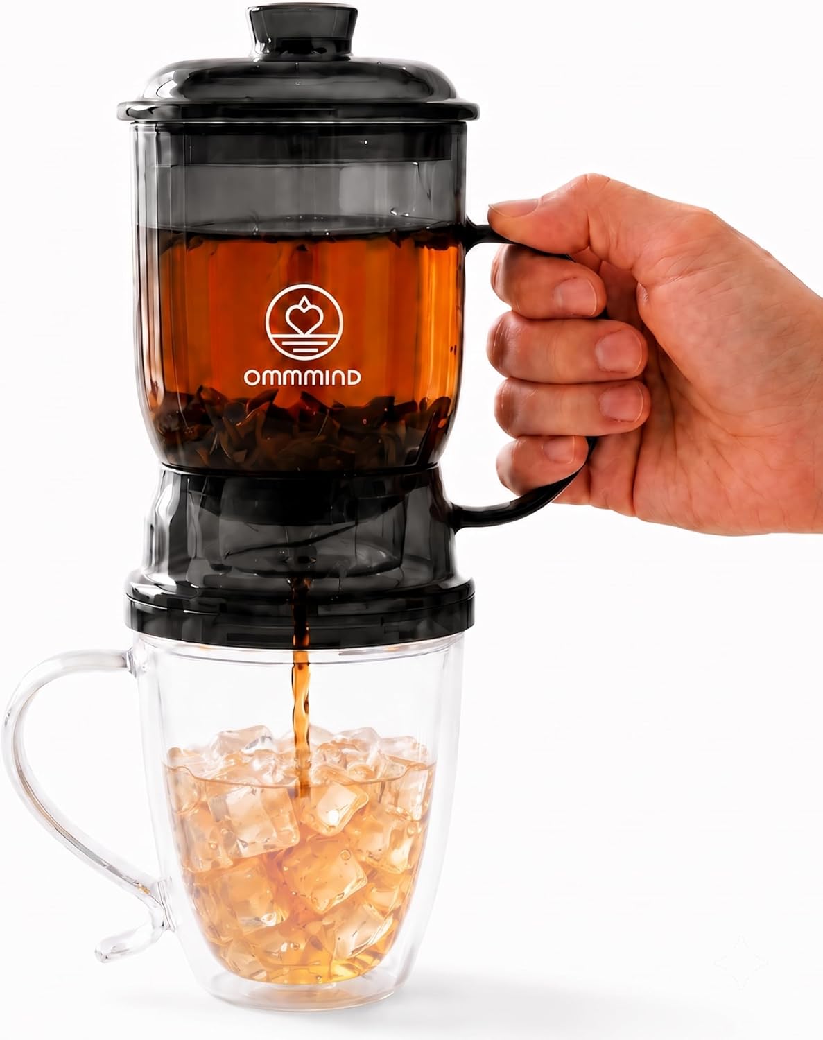Glass Tea Infuser, Easy Drain for Loose Leaf, 15.2 oz, Black