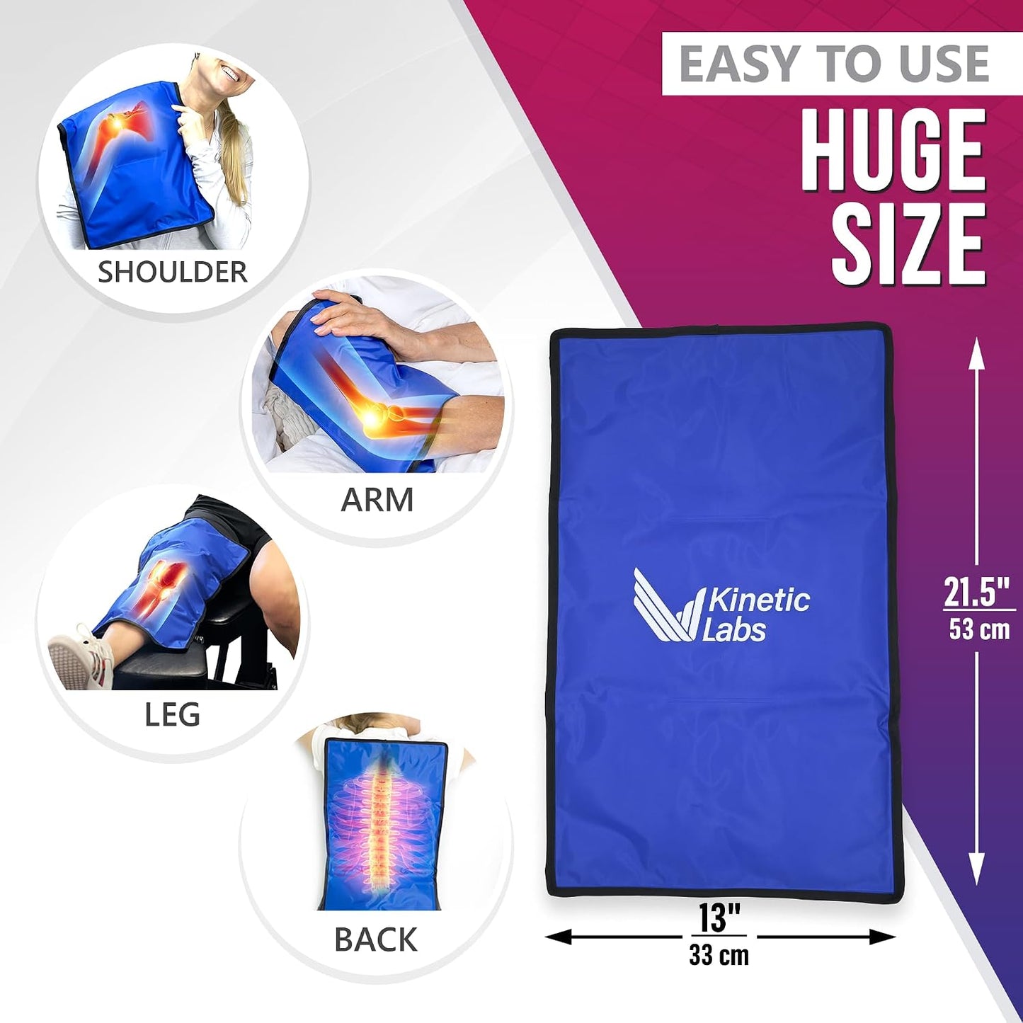 Ice Packs for Injuries Reusable (2 Pack) – Flexible Gel Ice Pack for Knee, Shoulder, Back – Soft Hot & Cold Therapy – Kinetic Labs
