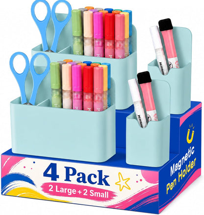 Magnetic Pen Holder, Magnetic Marker Holder, 4 Pack, White | Magnetic Cups for Dry Erase Markers, Pen Organizer for Whiteboard, Refrigerator, Locker, Cruise, Classroom, Office, School
