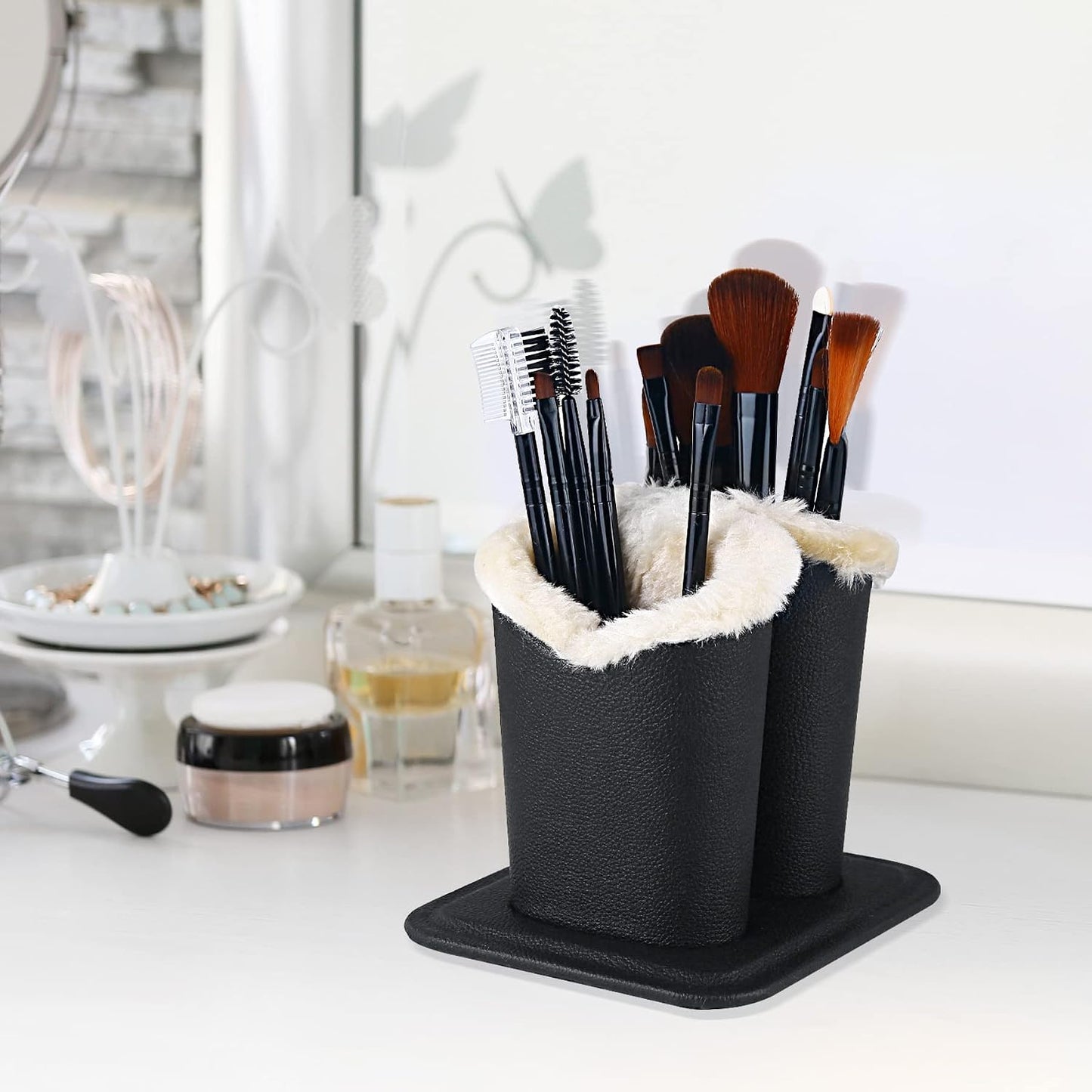 Siveit Plush Lined Eyeglass Holder, PU Leather Eyeglass Case, Anti-Scratch Glasses Storage Organizer for Desk Office Nightstand,2 Packs (Black, Navy)