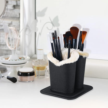 Siveit Plush Lined Eyeglass Holder, PU Leather Eyeglass Case, Anti-Scratch Glasses Storage Organizer for Desk Office Nightstand,2 Packs (Black, Navy)