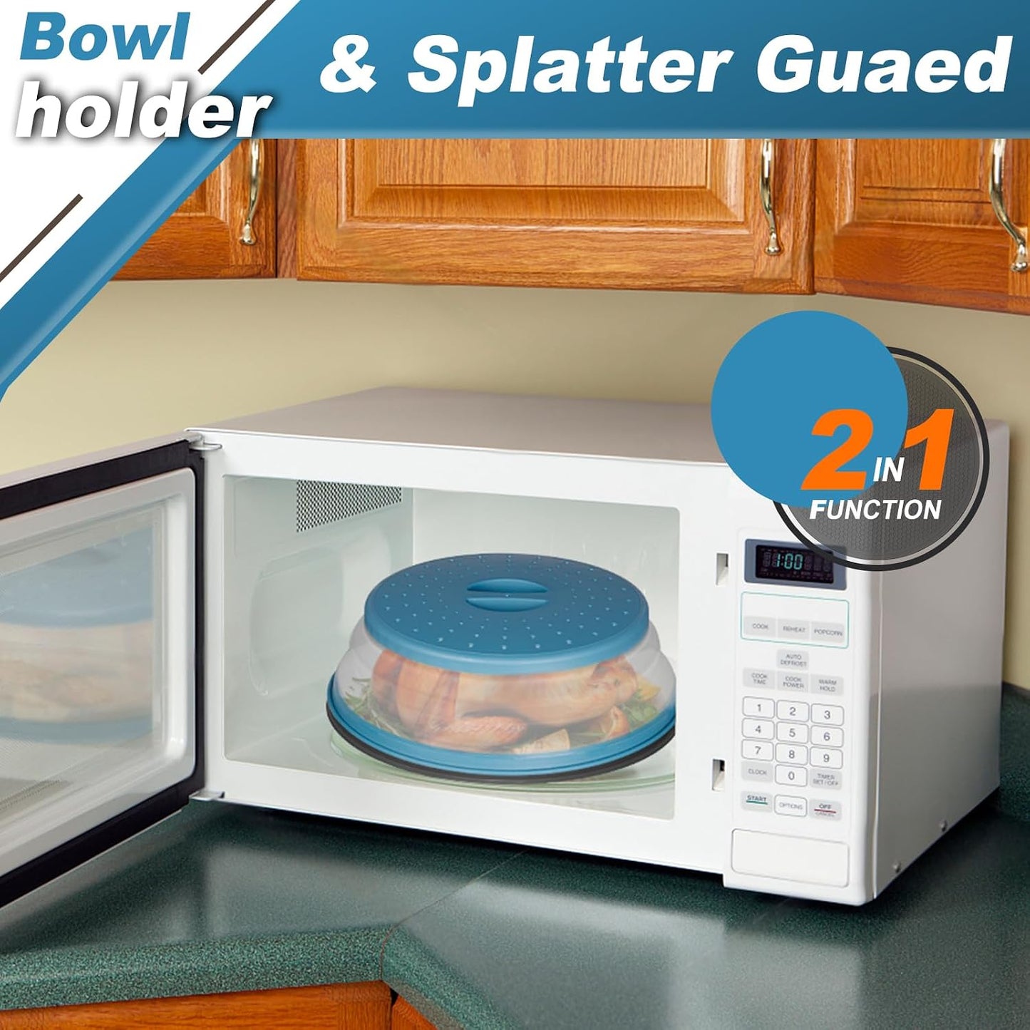 Large Microwave Splatter Cover & Silicone Mat,12 Inchs Vented Collapsible Guard dish Plate lid & Round Kitchen mat for food