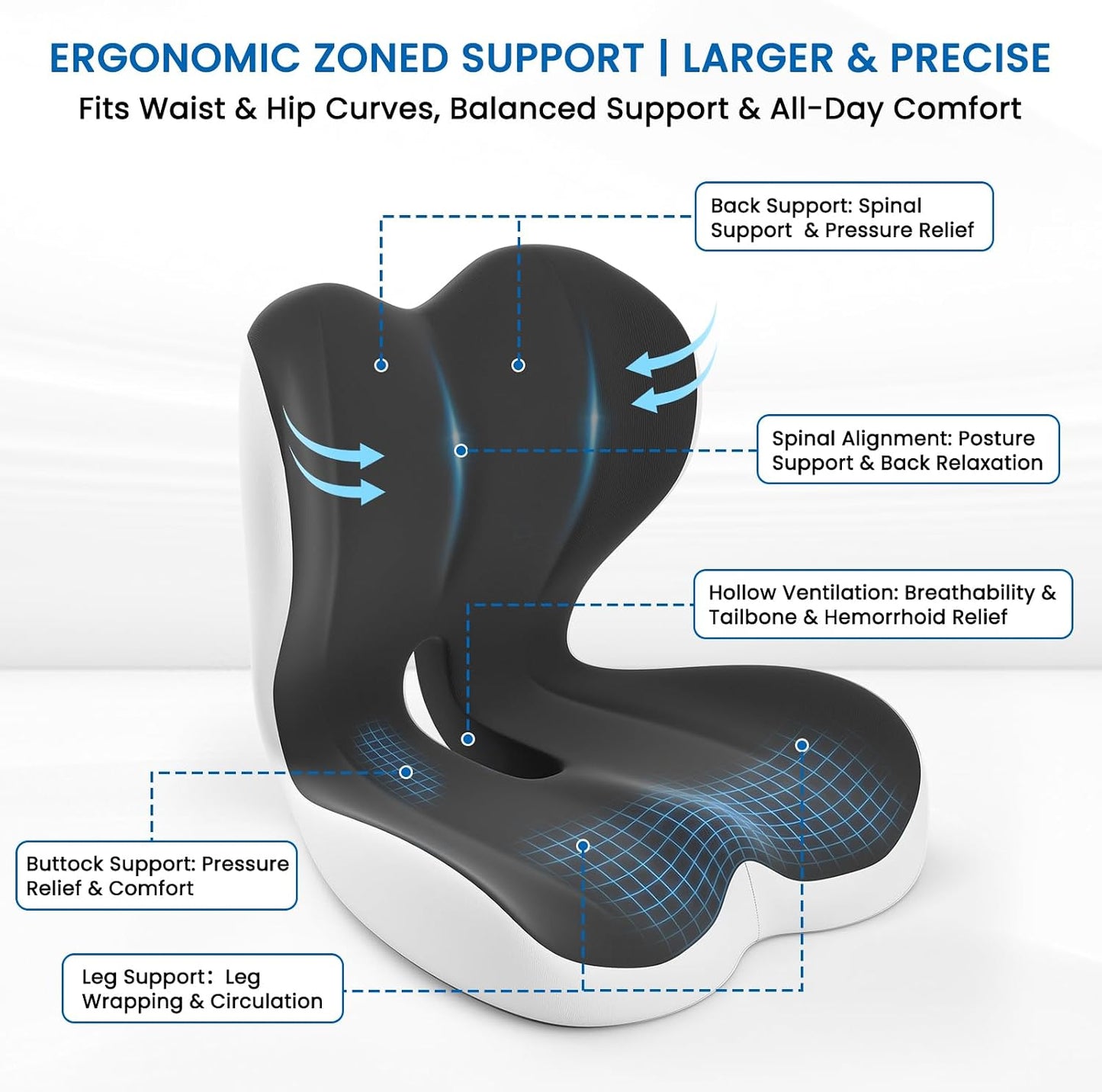 Car Seat Cushion Reducing Sciatica Pressure, Back & Tailbone Comfort | Hollow Design for Coccyx, Double-Sided Anti-Slip, L-Shaped Ergonomic Memory Foam Lumbar Cushion, Suitable for Long Sitting