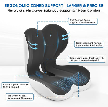 Car Seat Cushion Reducing Sciatica Pressure, Back & Tailbone Comfort | Hollow Design for Coccyx, Double-Sided Anti-Slip, L-Shaped Ergonomic Memory Foam Lumbar Cushion, Suitable for Long Sitting