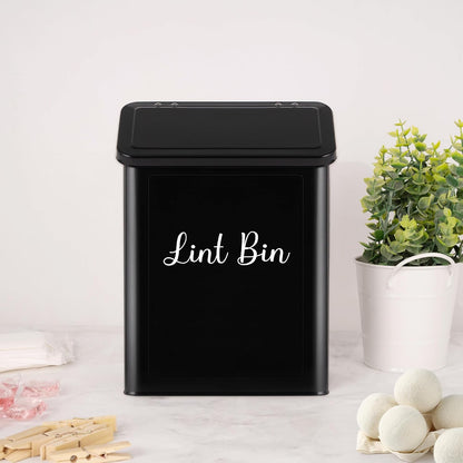 Magnetic Lint Bin for Laundry Room, Metal Lint Trash Can with Lid and Brush, Wall Mounted Lint Box for Dryer, Farmhouse Laundry Room Decor, Black
