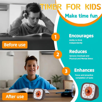 Visual Timer for Kids - 60 Minute Visual Kids Timer for Classroom Home Office, Countdown Timer for Cooking Teaching Working Meeting (Orange)