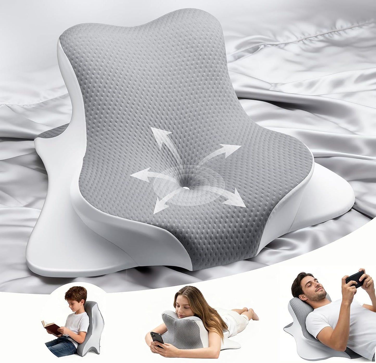 Reading Pillow Ergonomic Memory - Comfort Neck Pillow | Wedge Body Pillow for Bed, Couch & Floor - Pain Relief for Readers, Gamers and Side Sleeper