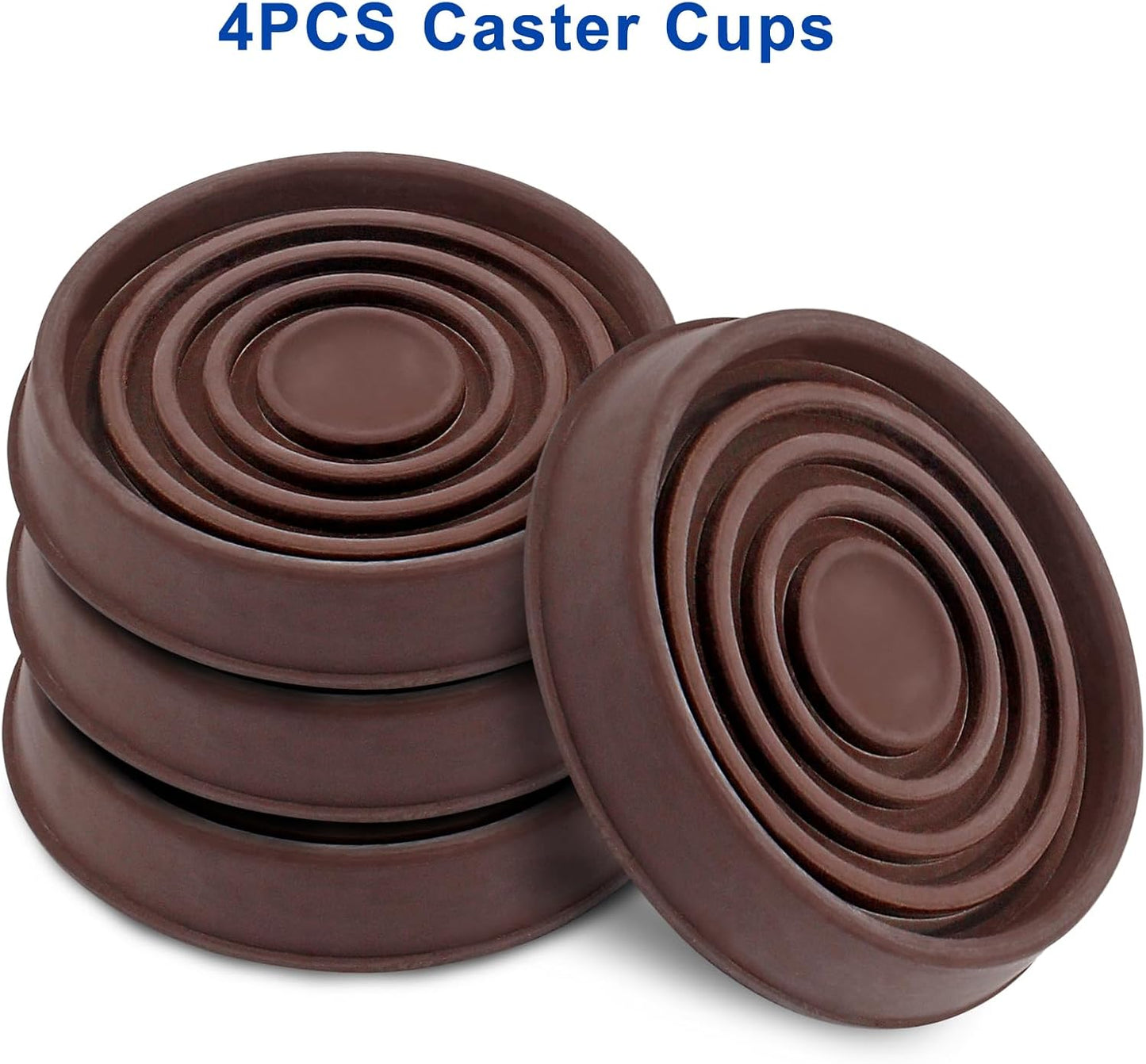 Murtenze 1.5 inch Furniture Caster Cups, Dark Brown, 4 Pack | Round Rubber, Anti Slide Floor Protector, For Bed Couch Table Chair Stoppers