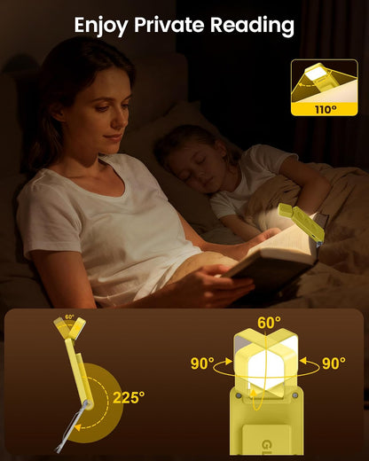 Glocusent Book Light for Night Reading, 12 LED Rechargeable Lamp