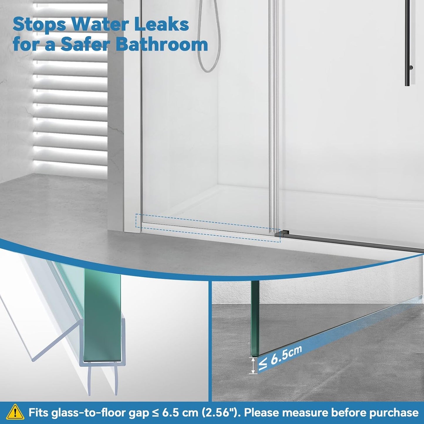 Shower Door Bottom Seal Strip, 2PCS Seal Strip, Ultra Clear PVC, 36" Length, Fits 6mm Thick Glass, Prevents Leaks, Easy Installation, No Adhesive Required (Ultra Clear, 36in for 1/4"(6mm) Door)