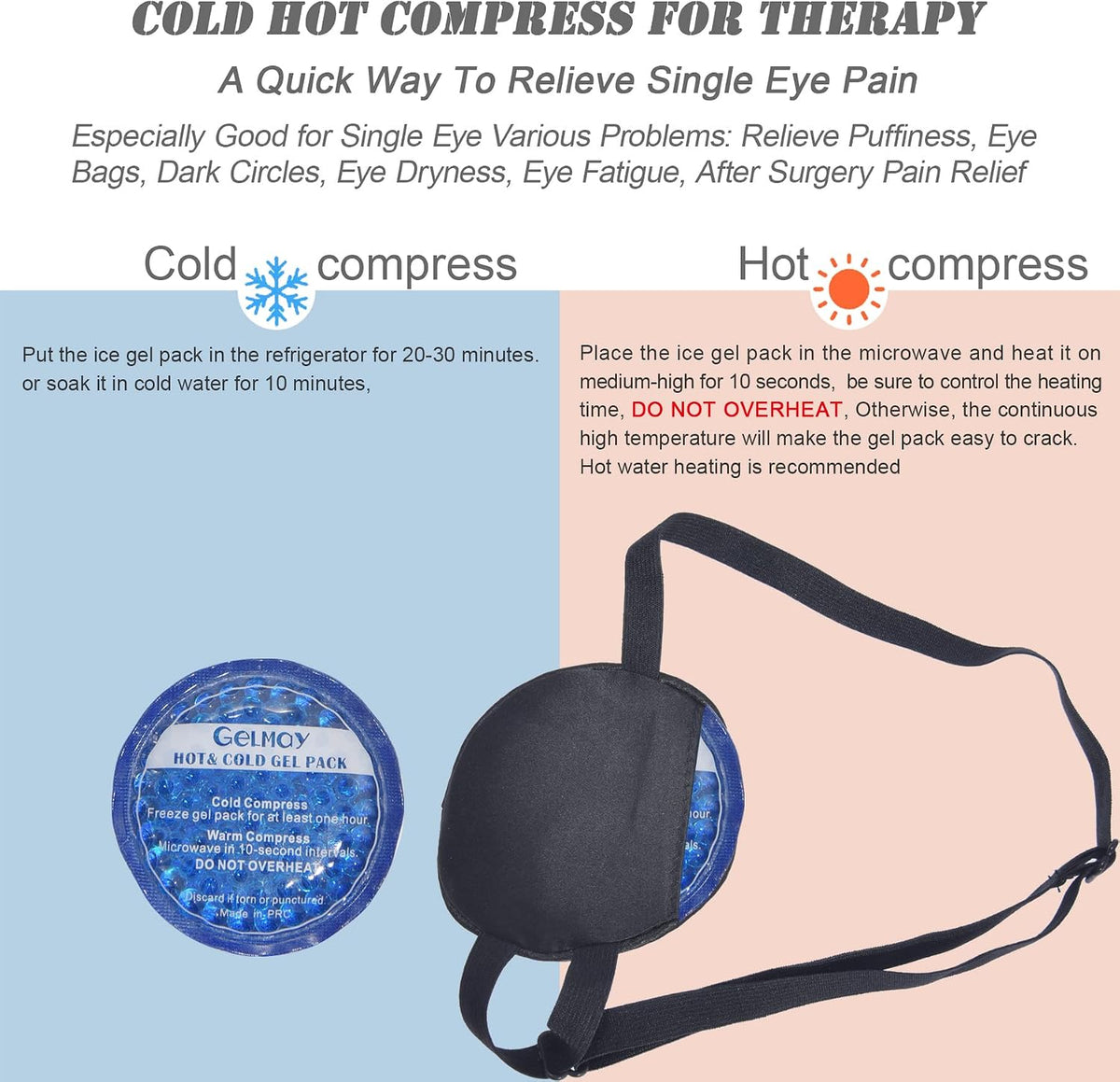 Cooling Eye Patches for Puffy Eyes, Pure Silk Ice Eye Patch, Single Eye Mask, Medical One Eye Cover Cold Hot Therapy Strabismus Lazy Eyes After Surgery Adult Kid Pirate Eyepatch (Black)