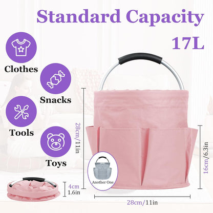 17L Cleaning Caddy with Handle and 6 Pockets, Foldable Cleaning Supply Caddy, Portable Shower Caddy in 600D Oxford Fabric, Multifunctional Storage Basket for Camping, Gardening, Black