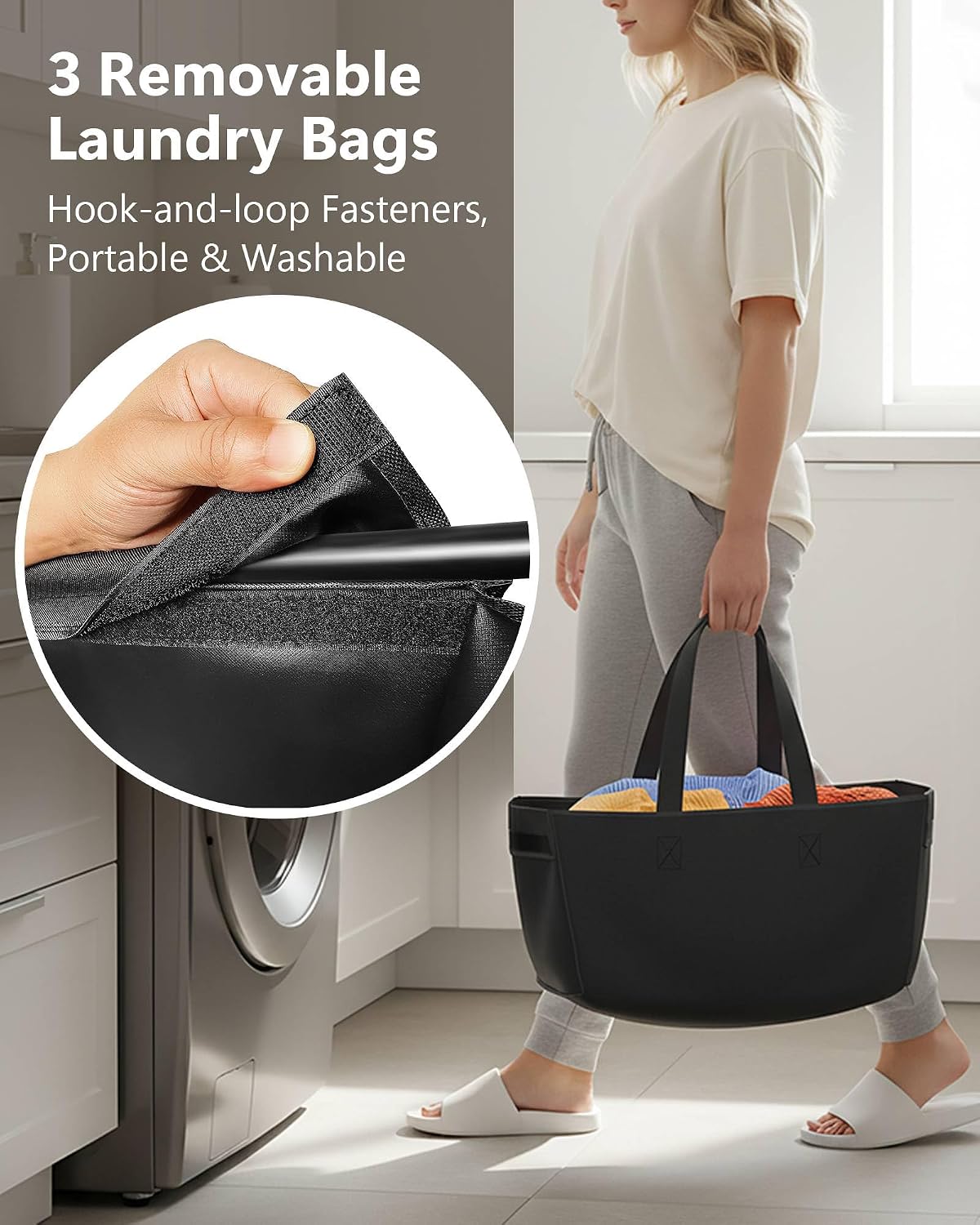 3 Section Laundry Sorter with Removable Bags, 120L Rolling Vertical Laundry Hamper, Stackable Laundry Baskets organizer for Bathroom, Apartment, Dorm (Beige, With Wheel)