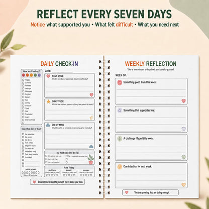 Self-Care Journal with Wellness Trackers, Mood Log & Reflection | Daily Check-Ins, Weekly Reflections & Guided Self-Care Tools