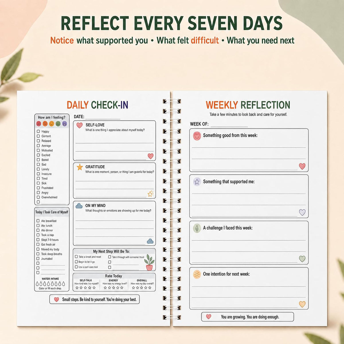 Self-Care Journal with Wellness Trackers, Mood Log & Reflection