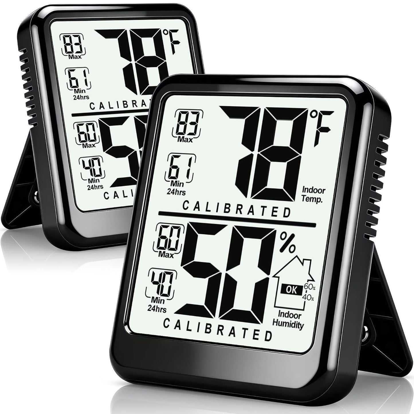 2 Pack Room Thermometer Indoor Hygrometer with Max/Min Record | W/ Battery, 24h Max/Min Record, Accurate Sensor, Fast Refresh, Easy to View, ℉/℃, Durable Kickstand, Compact, for Home Office